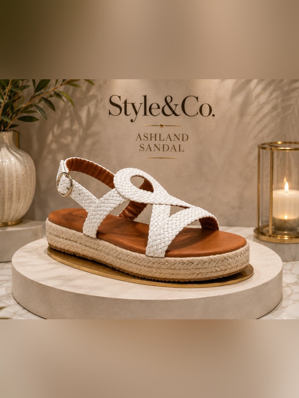 Style & Co. Ashland White Braided Platform Sandal